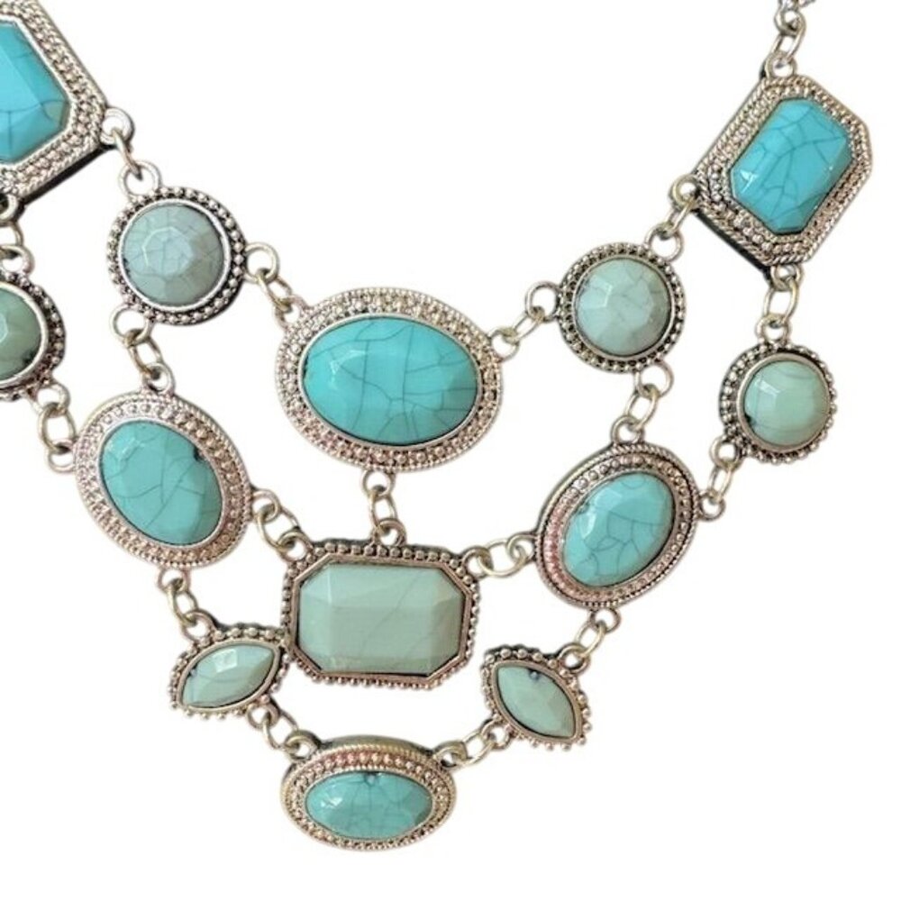 Statement Multi-Layer Turquoise Stone Necklace Wi… - image 2